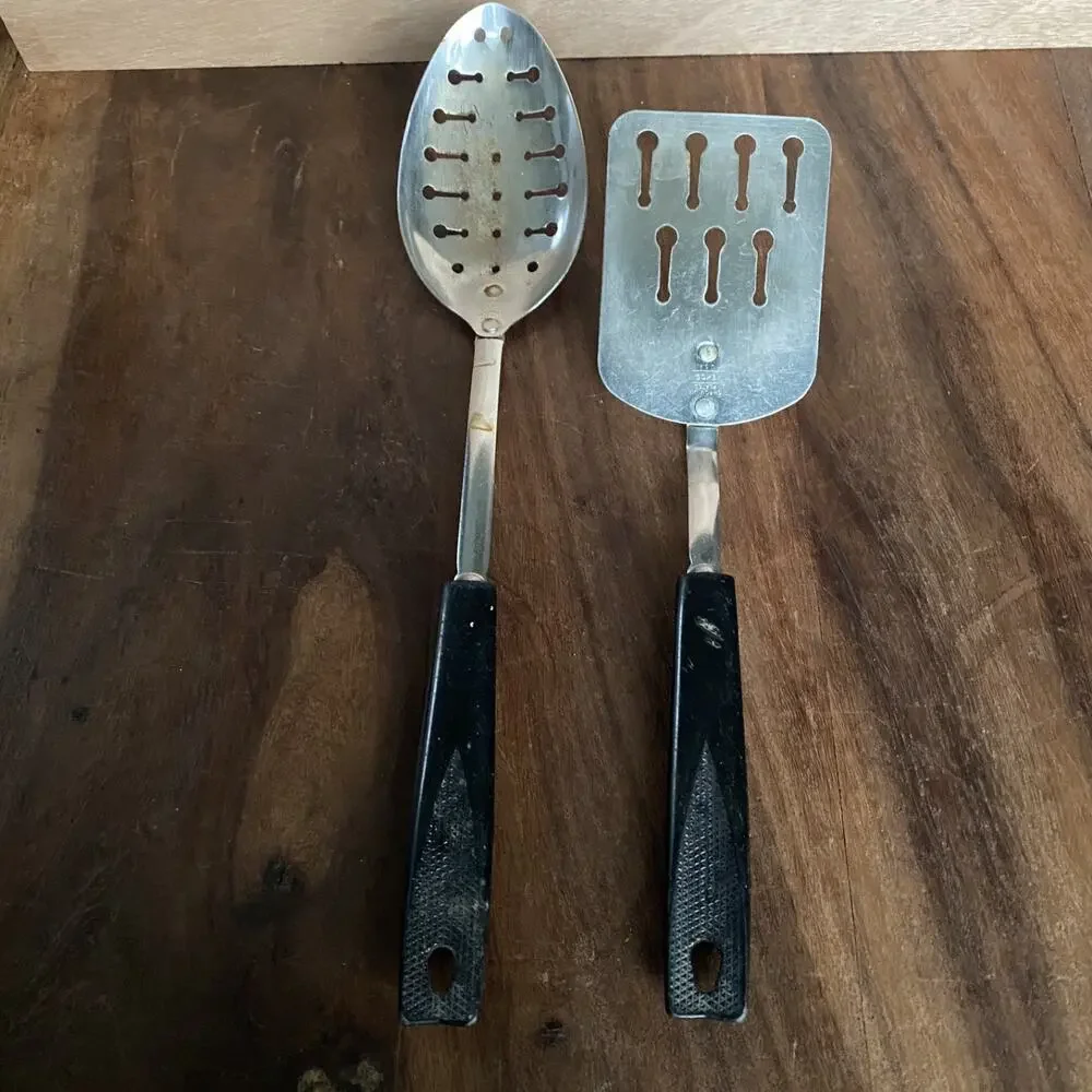 4 Vintage Ekco Chromium Plated Slotted Keyhole Spatula Spoon USA Made *Read*